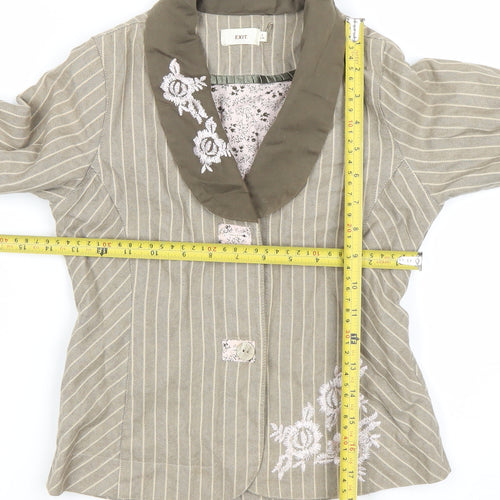 EXIT Girls Beige Embroidered Stripe Cotton Blazer Jacket 8 Years
