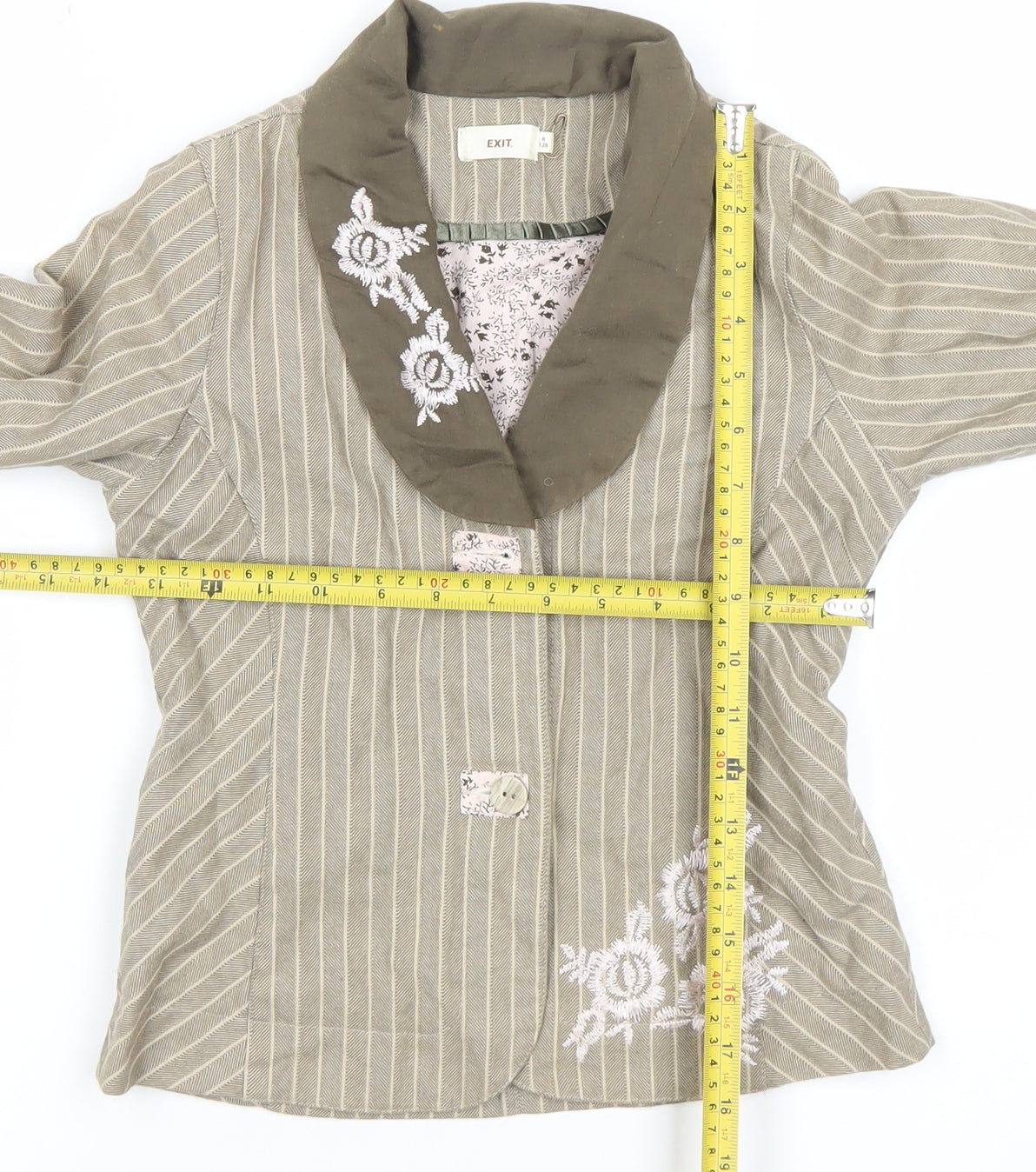 EXIT Girls Beige Embroidered Stripe Cotton Blazer Jacket 8 Years