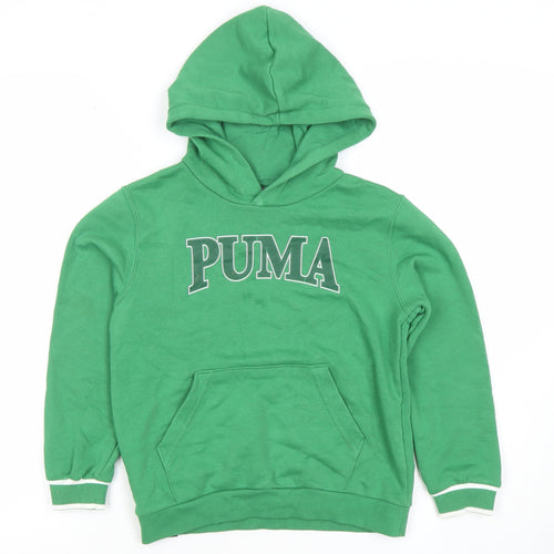 Puma Boys Green Pullover Hoodie 7-8 Years Logo Sports Casual
