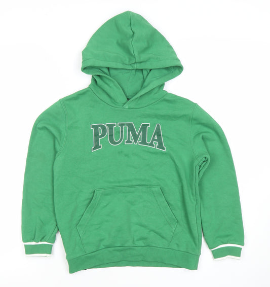 Puma Boys Green Pullover Hoodie 7-8 Years Logo Sports Casual