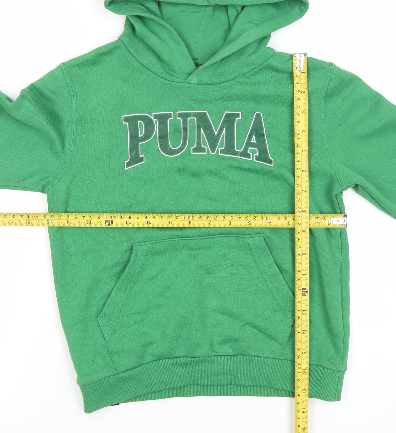 Puma Boys Green Pullover Hoodie 7-8 Years Logo Sports Casual