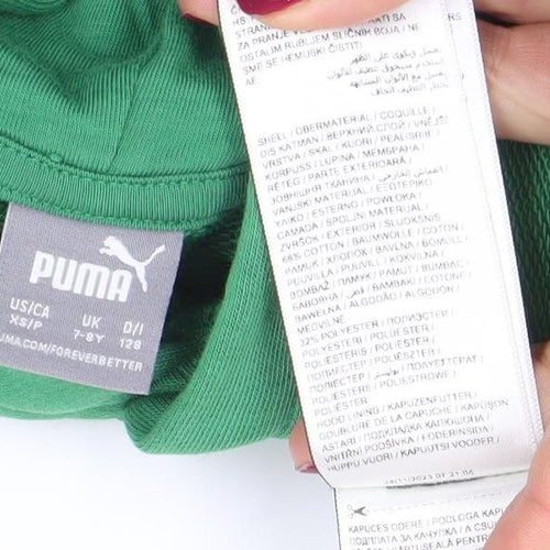 Puma Boys Green Pullover Hoodie 7-8 Years Logo Sports Casual