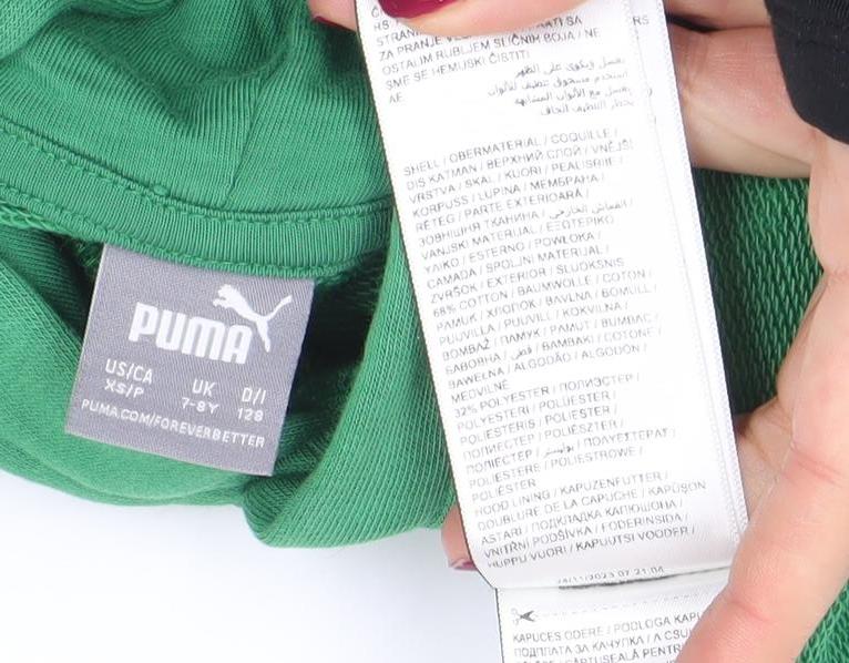 Puma Boys Green Pullover Hoodie 7-8 Years Logo Sports Casual