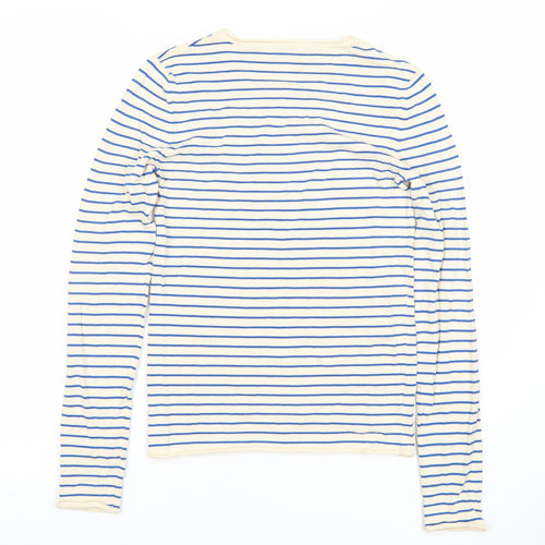 Zara Womens Beige Blue Striped Long Sleeve Cotton T-Shirt S