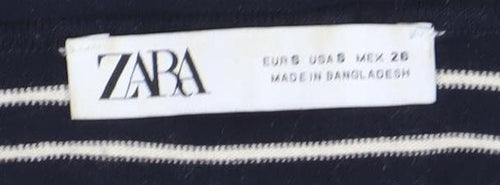 ZARA Women Black White Striped Long Sleeve Cotton T-Shirt XS