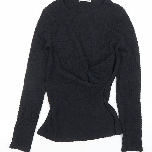 ZARA Women Black Long Sleeve Textured Twist Slim Fit Top M