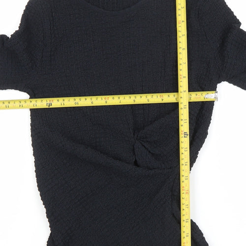 ZARA Women Black Long Sleeve Textured Twist Slim Fit Top M