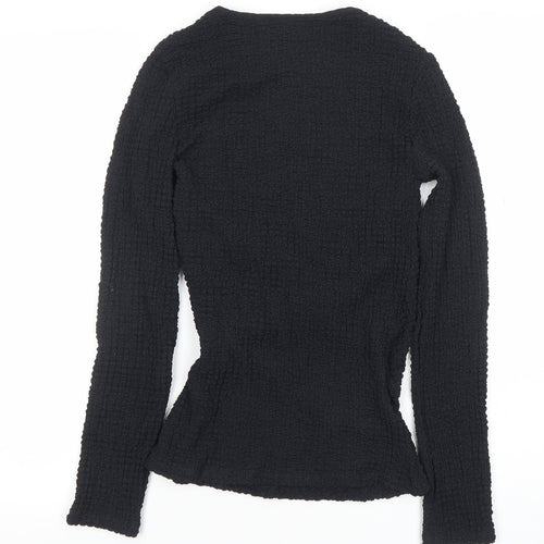 ZARA Women Black Long Sleeve Textured Twist Slim Fit Top M