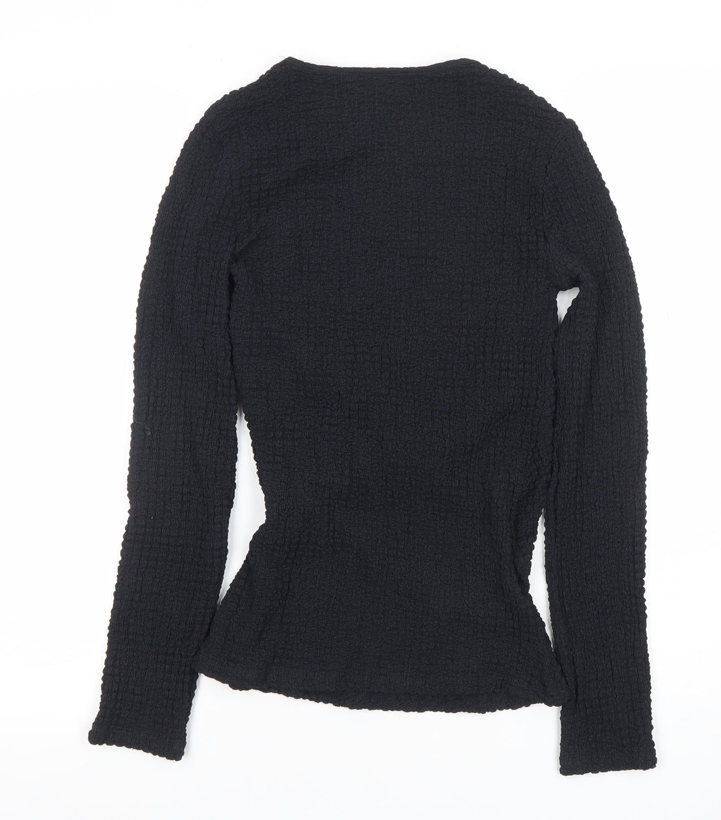 ZARA Women Black Long Sleeve Textured Twist Slim Fit Top M