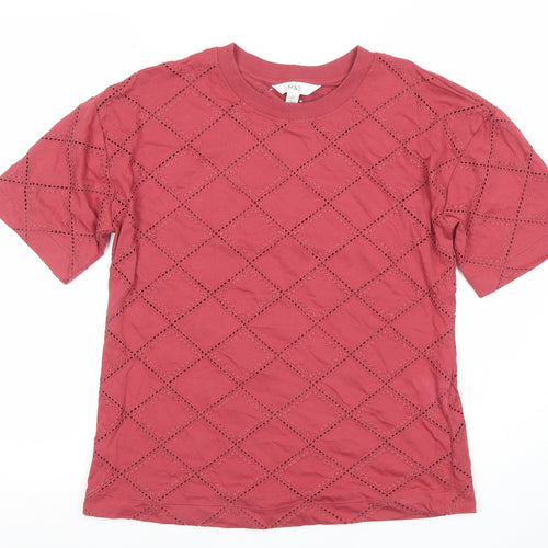 Marks and Spencer Women's Red Cotton Lace Detail T-Shirt Size 6