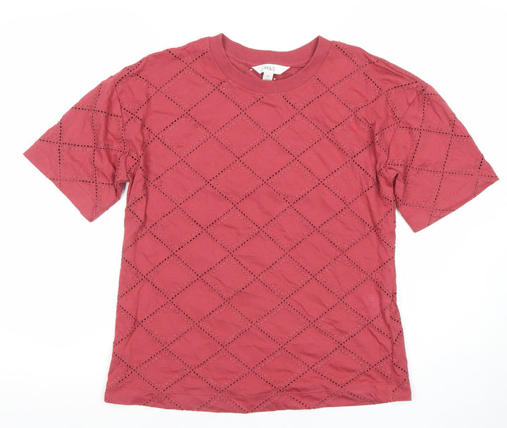 Marks and Spencer Women's Red Cotton Lace Detail T-Shirt Size 6