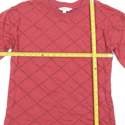 Marks and Spencer Women's Red Cotton Lace Detail T-Shirt Size 6