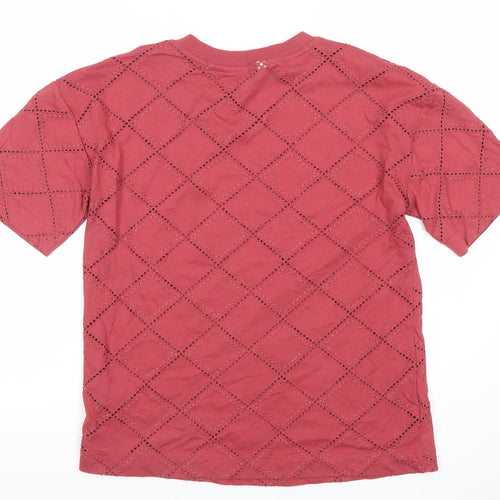 Marks and Spencer Women's Red Cotton Lace Detail T-Shirt Size 6