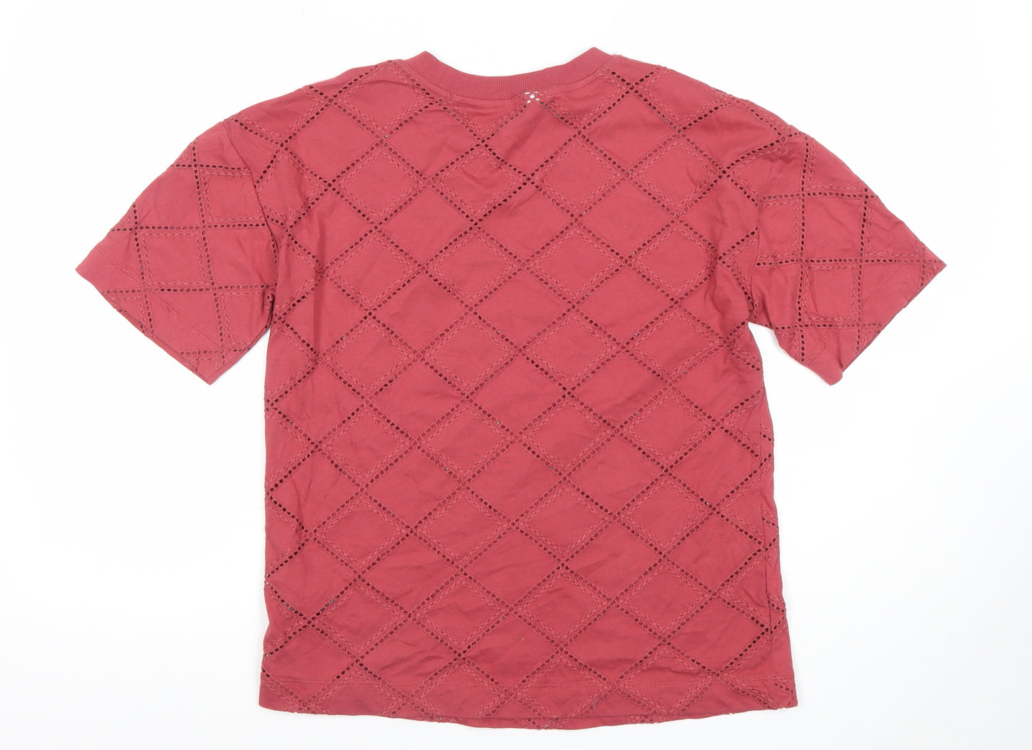 Marks and Spencer Women's Red Cotton Lace Detail T-Shirt Size 6