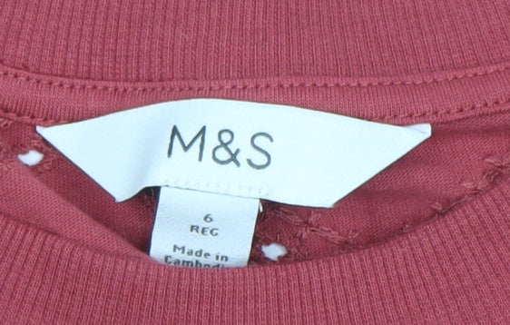 Marks and Spencer Women's Red Cotton Lace Detail T-Shirt Size 6