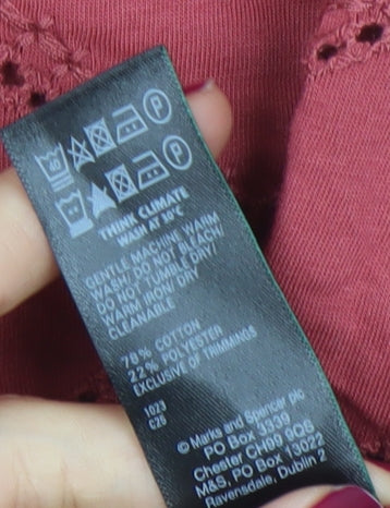 Marks and Spencer Women's Red Cotton Lace Detail T-Shirt Size 6