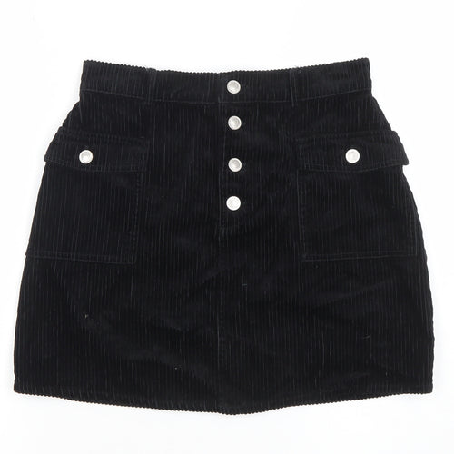 Primark Women Black Corduroy A-Line Short Skirt Size 10