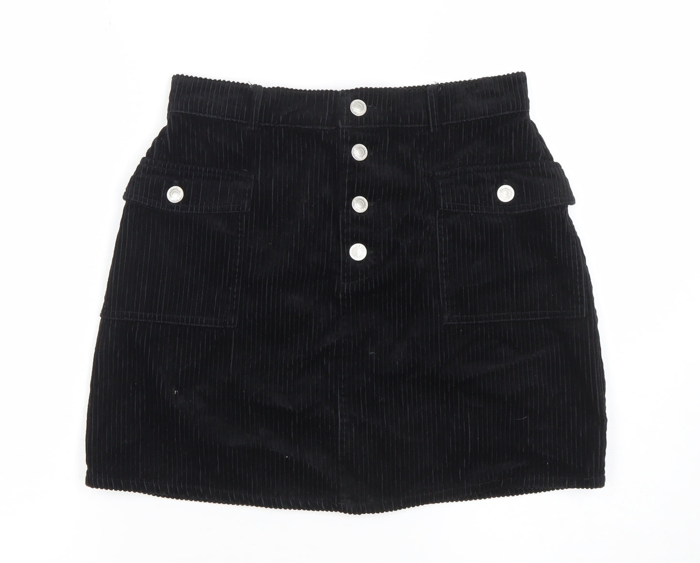 Primark Women Black Corduroy A-Line Short Skirt Size 10