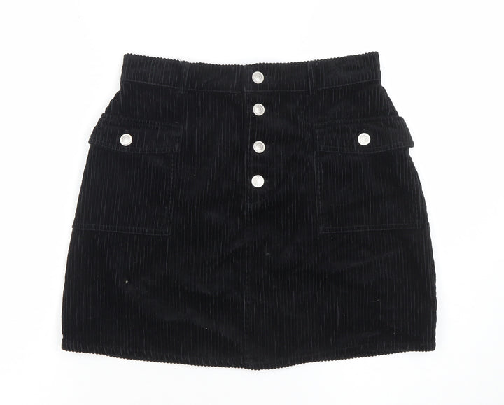Primark Women Black Corduroy A-Line Short Skirt Size 10