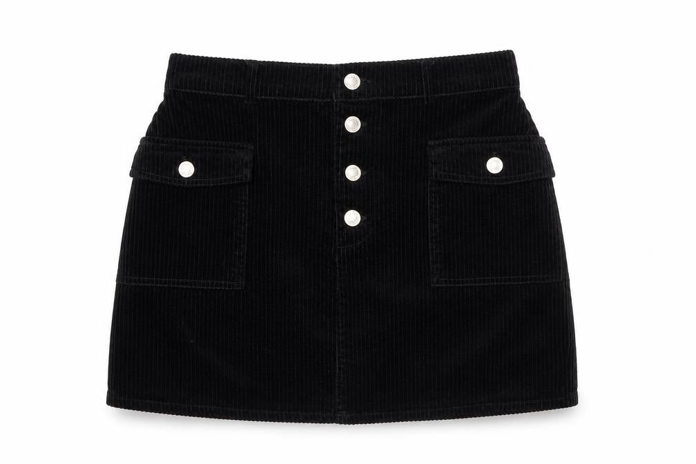Primark Women Black Corduroy A-Line Short Skirt Size 10