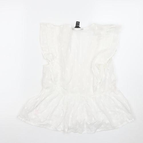 New Look Women’s White Ruffle Polka Dot V-Neck Chiffon Blouse Size 12