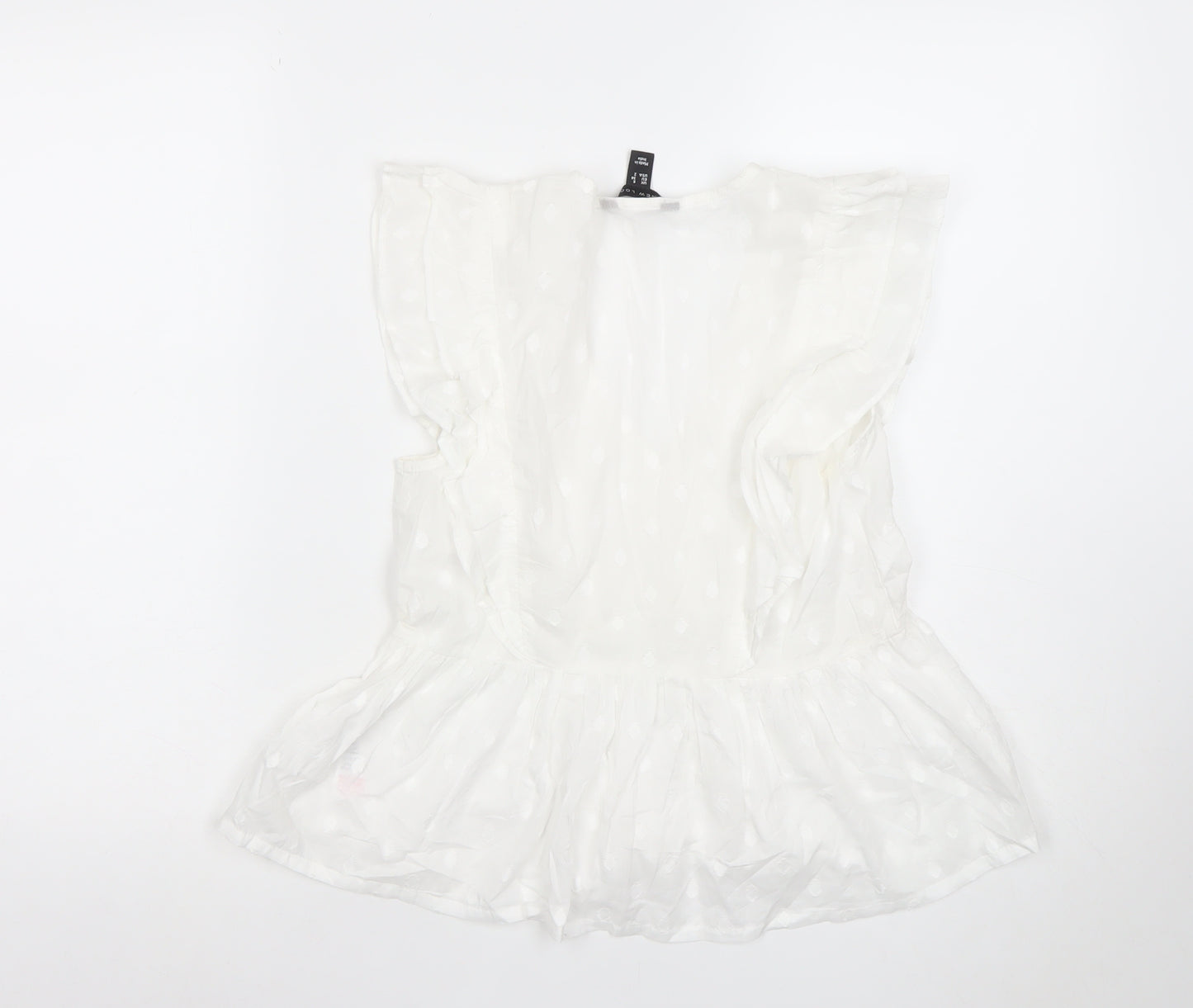 New Look Women’s White Ruffle Polka Dot V-Neck Chiffon Blouse Size 12