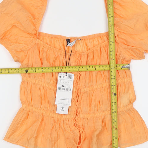 Stradivarius Women's Orange Puff Sleeve Tunic Blouse Size S