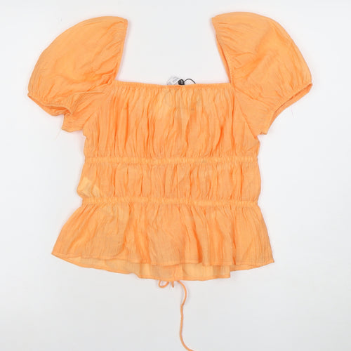Stradivarius Women's Orange Puff Sleeve Tunic Blouse Size S