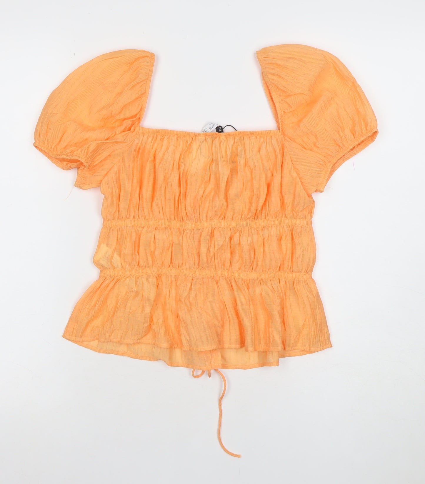 Stradivarius Women's Orange Puff Sleeve Tunic Blouse Size S