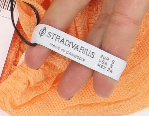 Stradivarius Women's Orange Puff Sleeve Tunic Blouse Size S