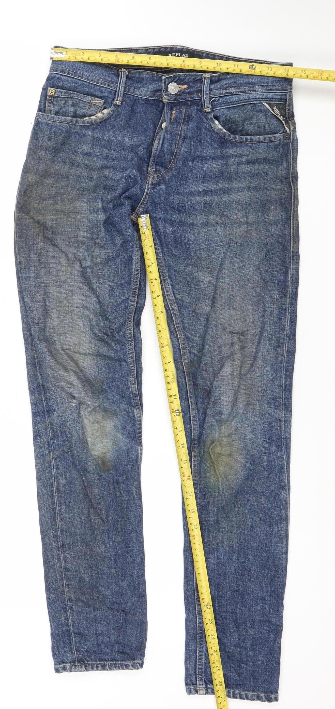 Replay Men's Blue Denim Straight Jeans 28W 30L Regular Fit