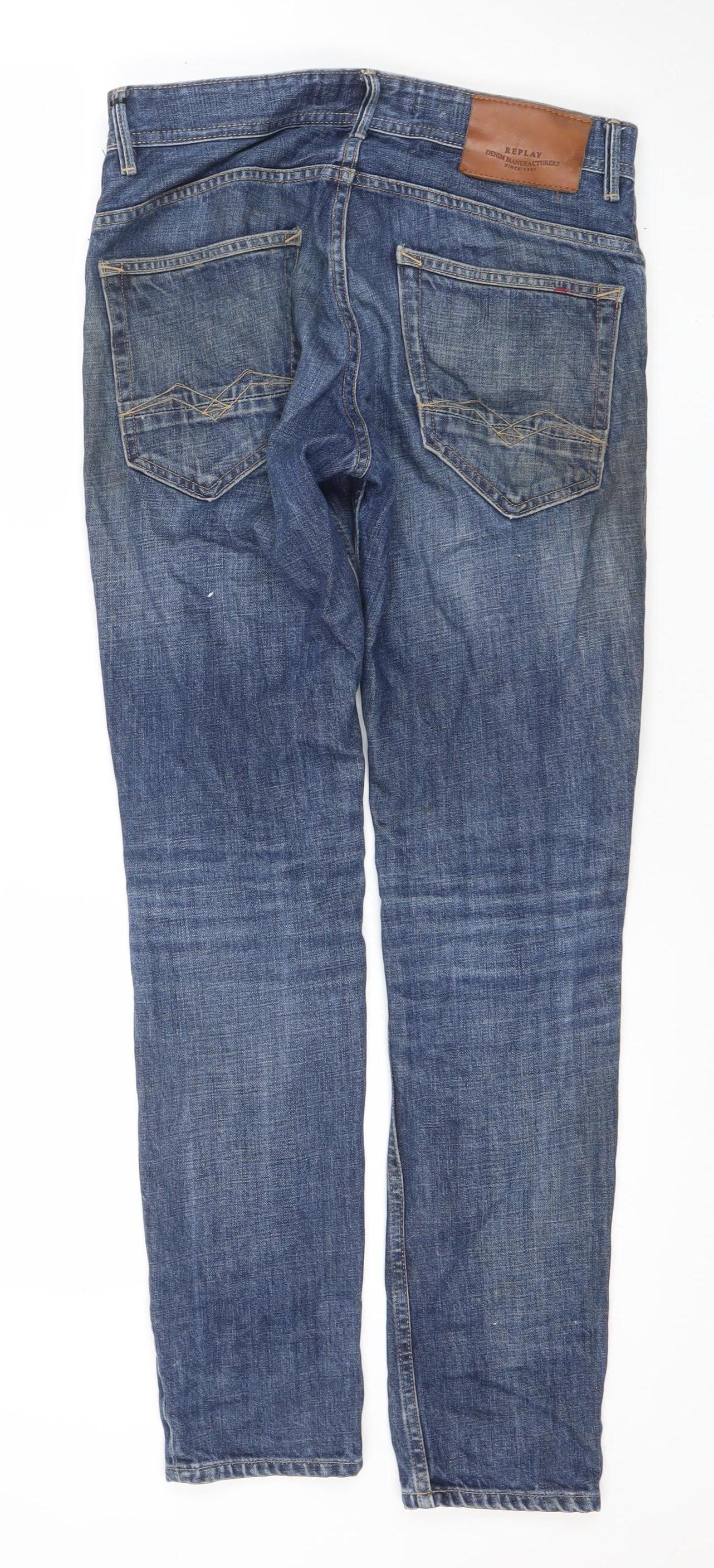 Replay Men's Blue Denim Straight Jeans 28W 30L Regular Fit