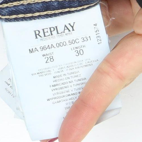 Replay Men's Blue Denim Straight Jeans 28W 30L Regular Fit