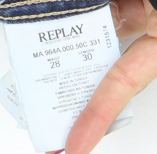 Replay Men's Blue Denim Straight Jeans 28W 30L Regular Fit