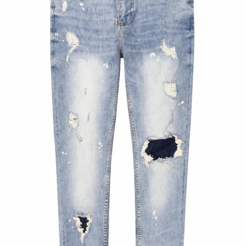JK Attire Men’s Blue Light Wash Distressed Skinny Jeans 32R