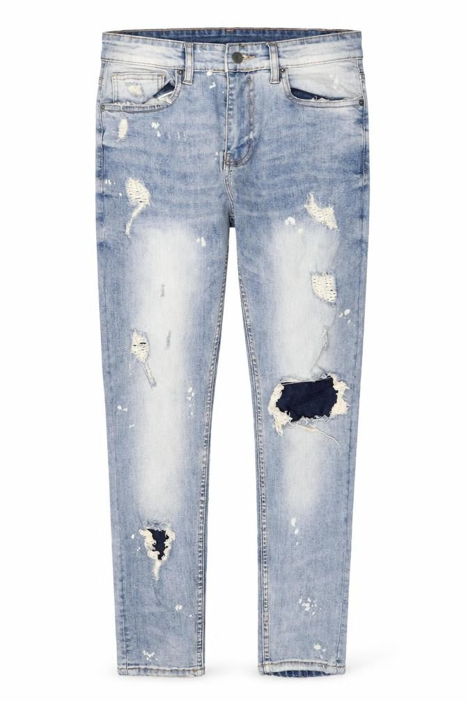 JK Attire Men’s Blue Light Wash Distressed Skinny Jeans 32R