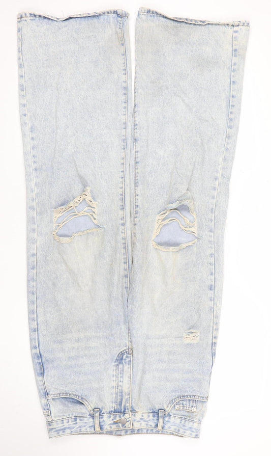 SHEIN Women’s Blue Distressed Wide-Leg Denim Jeans Size 10