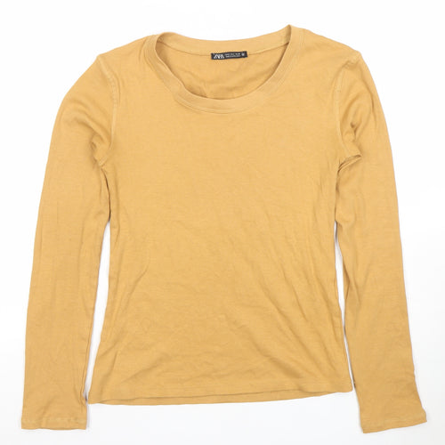 ZARA Women's Beige Basic Long Sleeve Cotton T-Shirt Size S