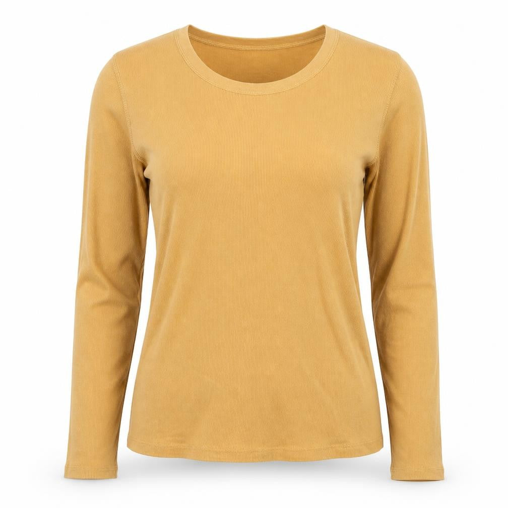 Front view of Zara Women's Beige Basic Long Sleeve Cotton T-Shirt, size S
