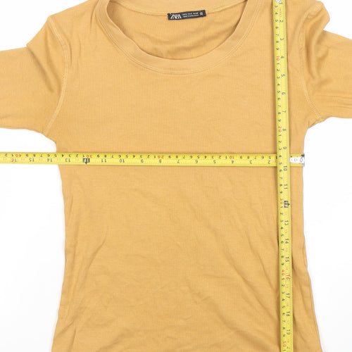 ZARA Women's Beige Basic Long Sleeve Cotton T-Shirt Size S