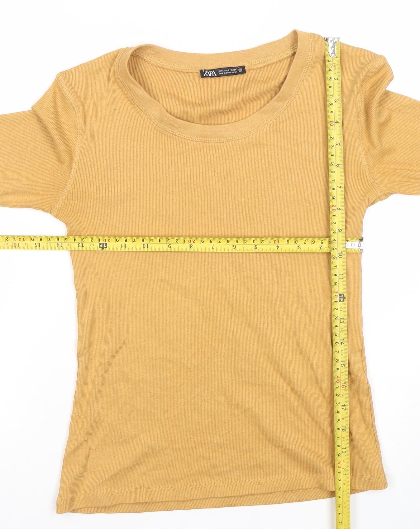 ZARA Women's Beige Basic Long Sleeve Cotton T-Shirt Size S