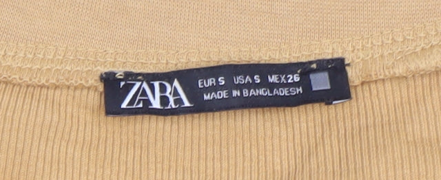ZARA Women's Beige Basic Long Sleeve Cotton T-Shirt Size S