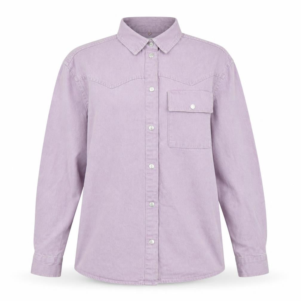 Front view of Noisy May Women's Purple Cotton Denim Shacket XS