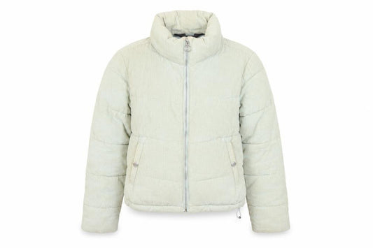 Front view of Hollister Women’s Green Corduroy Puffer Jacket, size S