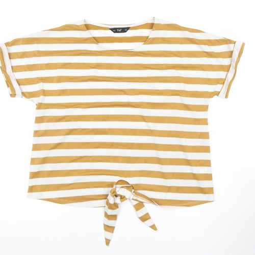 F&F Women’s Mustard White Striped Tie Front Cotton T-Shirt Size 16