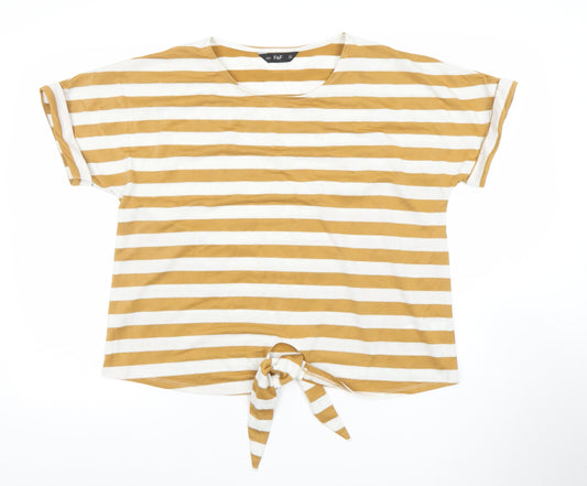 F&F Women’s Mustard White Striped Tie Front Cotton T-Shirt Size 16