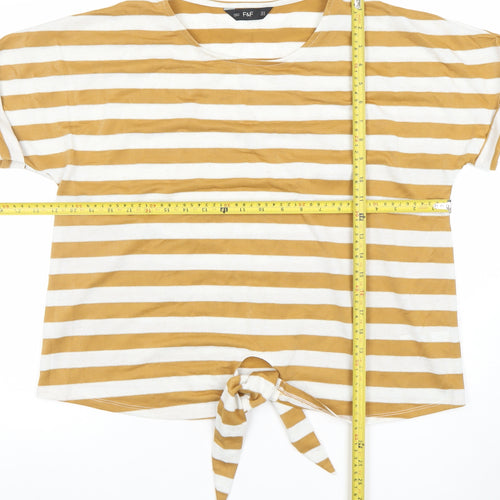 F&F Women’s Mustard White Striped Tie Front Cotton T-Shirt Size 16