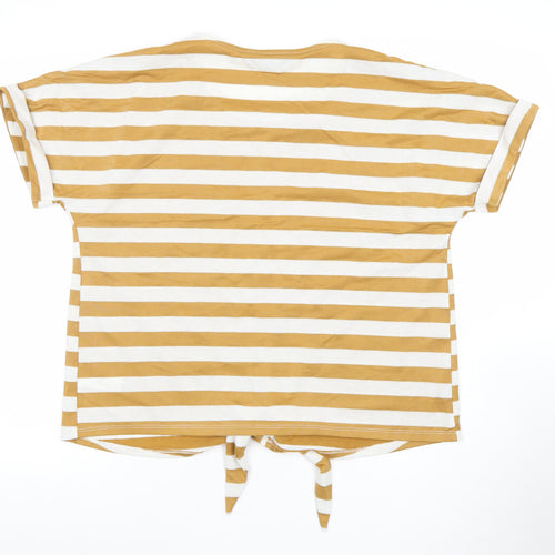 F&F Women’s Mustard White Striped Tie Front Cotton T-Shirt Size 16