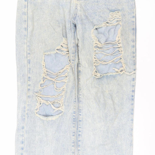 SHEIN Womens Blue Distressed Straight Leg Denim Jeans Size 10
