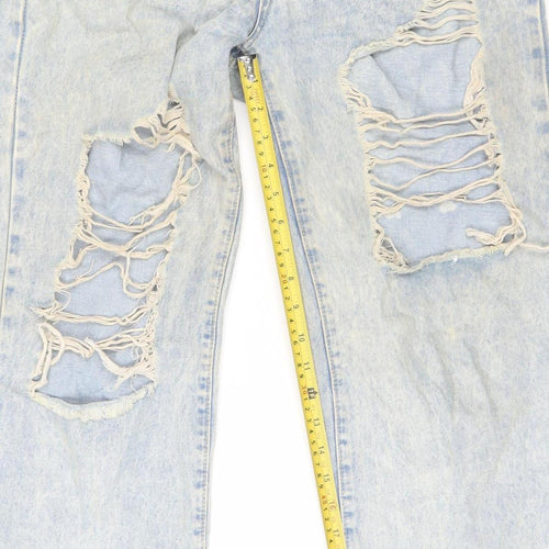 SHEIN Womens Blue Distressed Straight Leg Denim Jeans Size 10